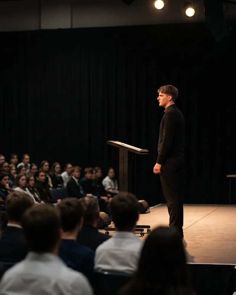 Leo Liebenberg speaking on stage to a seated audience in Cape Town.